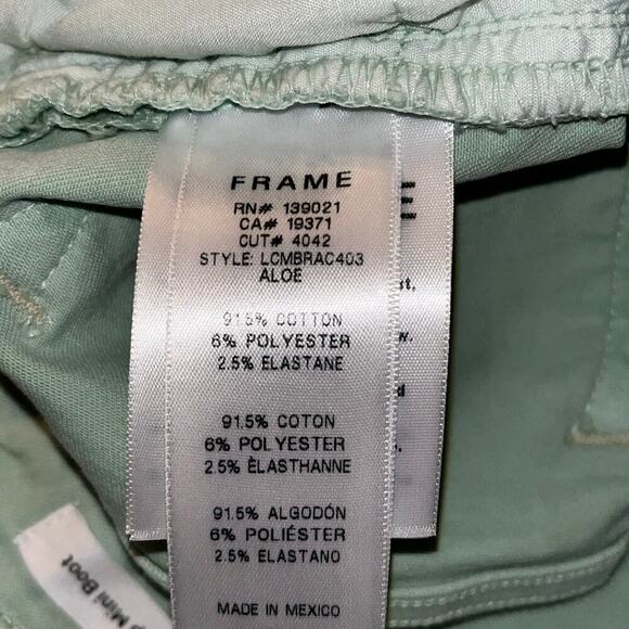 FRAME Le Crop Mini Boot Aloe Green Bermuda Shorts Size 26 - Altered Denim - Picture 6 of 8